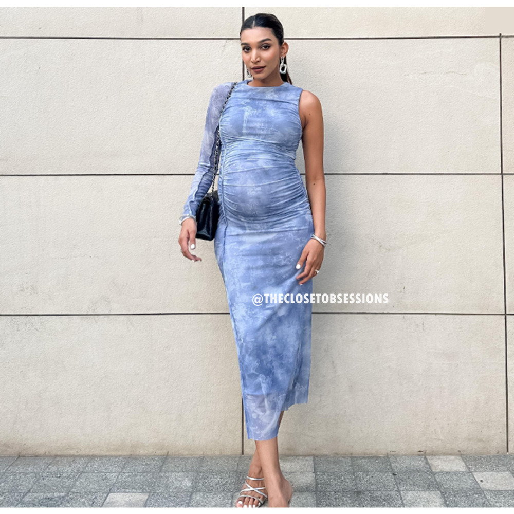 ZARA BLOGGER FAVE!!! Blue Fitted One-Sleeve Midi Dress NWT 💙 - Picture 12 of 16